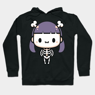 Cute Halloween Chibi Skeleton Girl with Bones Hair Band | Cute Halloween Design Hoodie